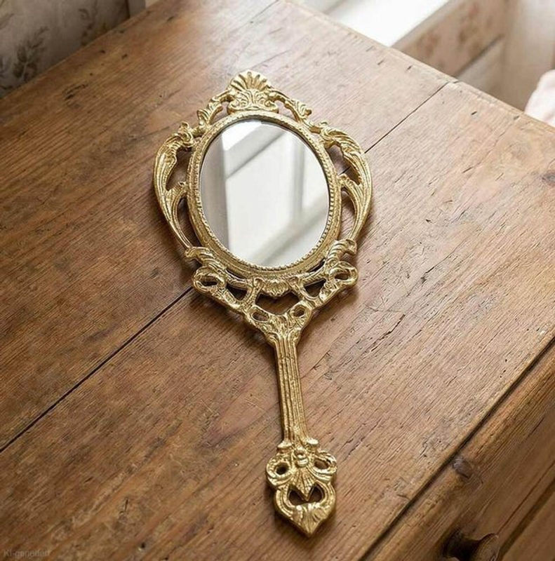 Handspiegel Prinzessin in Gold im Barock Antik-Stil aus Metall mit ovalem Glas, B/H: 25 x 10,5 cm - Bild 1