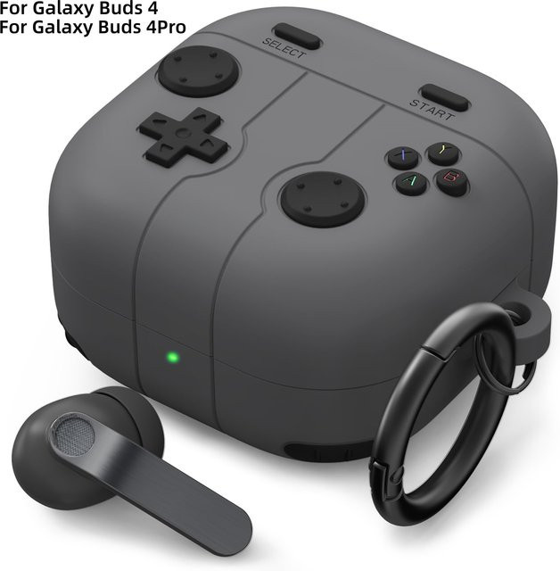 Silikon-Schutzhülle für Samsung Galaxy Buds 4 Pro/4 in Grau mit Karabiner und Reinigungsset - Bild 1