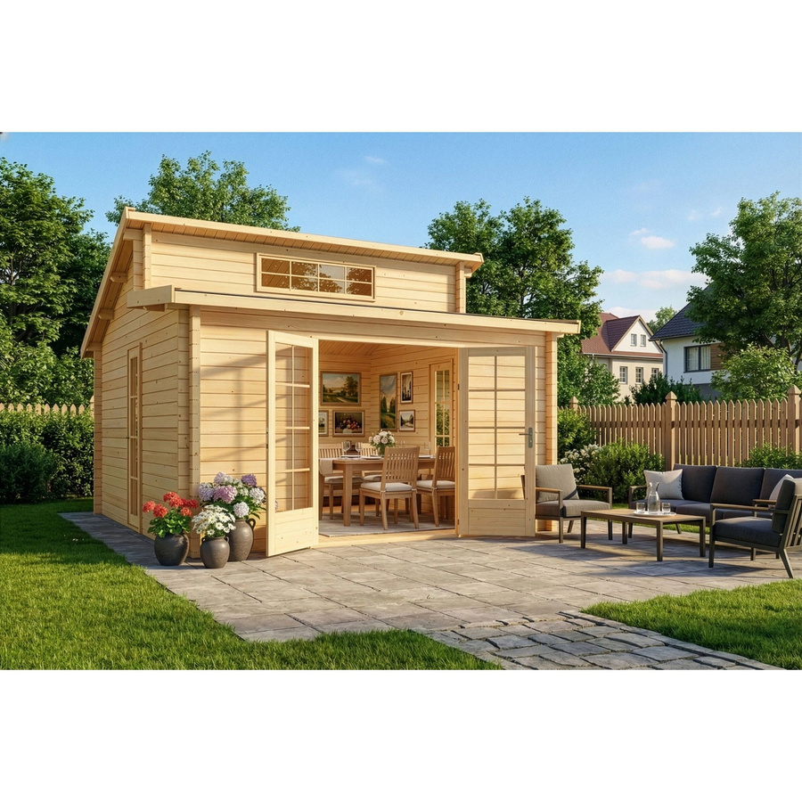 Carlsson Gartenhaus Lausitz Pultdach in Braun mit Blockbohlenbauweise, B/T: 400 x 440 cm - Bild 2