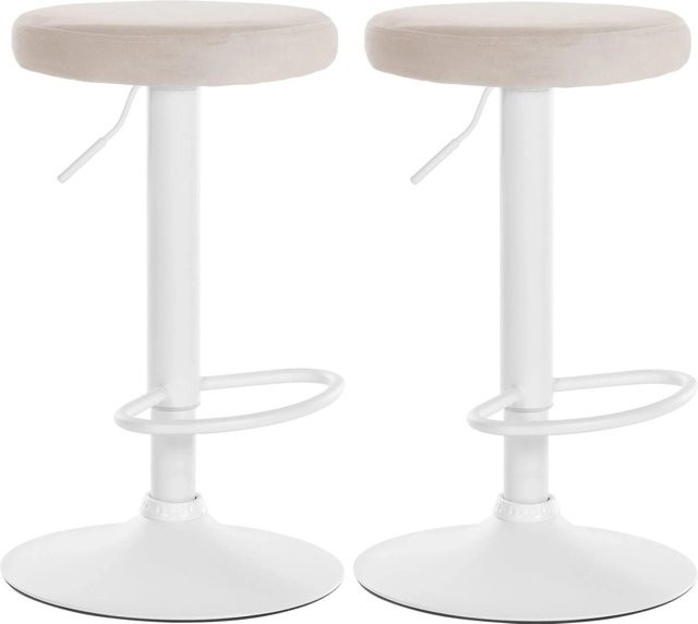 DELUKE 2er Set Barhocker KAZON aus Samt in Creme Weiß, höhenverstellbar und drehbar, B/T/H: 38,5 x 38,5 x 60 cm - Bild 1