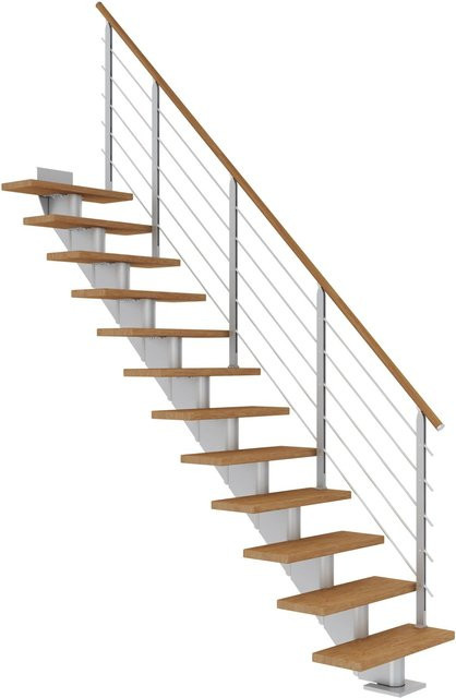 Dolle Mittelholmtreppe Hamburg Gerade in Eiche Perlgrau mit einer Höhe von bis zu 279 cm und einer Breite von 75 cm - Bild 1