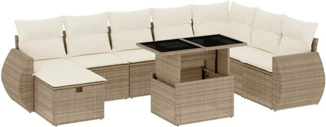 vidaXL 9-teilige Garten-Sofagarnitur aus Poly-Rattan mit Kissen in Beige-Creme - Bild 1