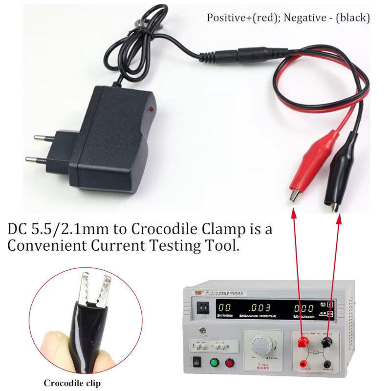 AOKIN DC-Stecker auf Klemmadapter Testkabel mit Doppel-Krokodilklemmen, DC 5,5 mm x 2,1 mm auf Krokodilklemmen-Adapter für 12V DC - Bild 3