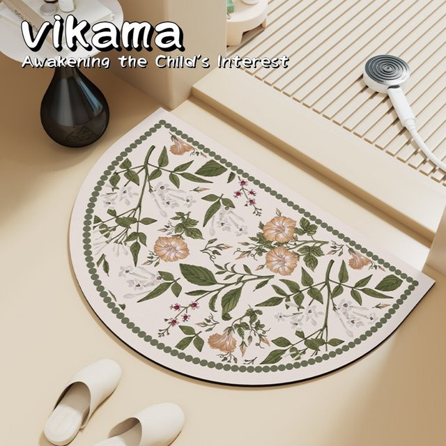 VIKAMA Badezimmermatte halbrund, Farbe Nature, rutschfest und schnell trocknend, B/T: 60 x 40 cm - Bild 1