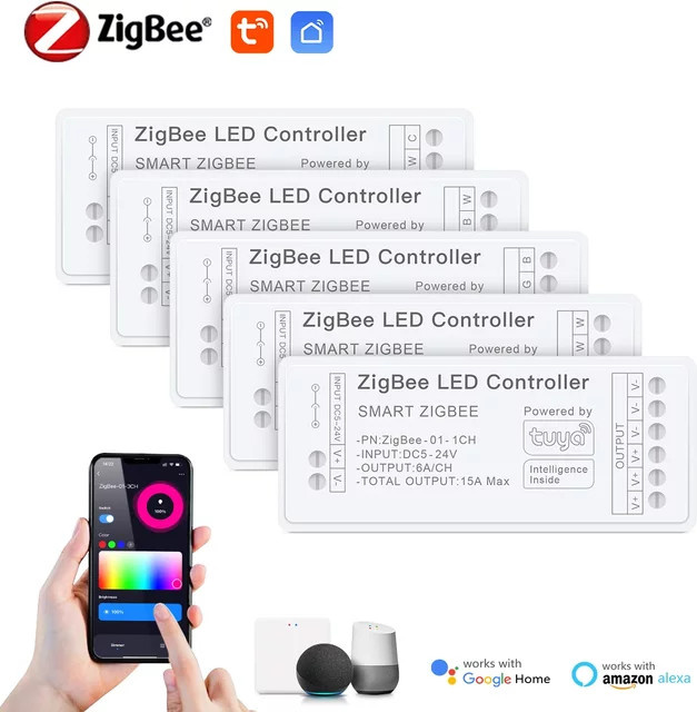 Guillermo Zigbee 3.0 LED-Streifen Controller für CCT RGB RGBW RGBCCT mit Sprachsteuerung, kompatibel mit Tuya und SmartThings, Weiß - Bild 1