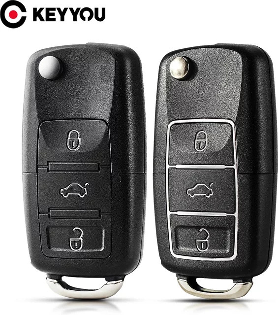 KEYYOU 3 Tasten Flip Shell Fernbedienung Gehäuse für VW Volkswagen MK4 Bora Golf 4 5 6 Passat Polo Touran in Schwarz ohne Klinge - Bild 1