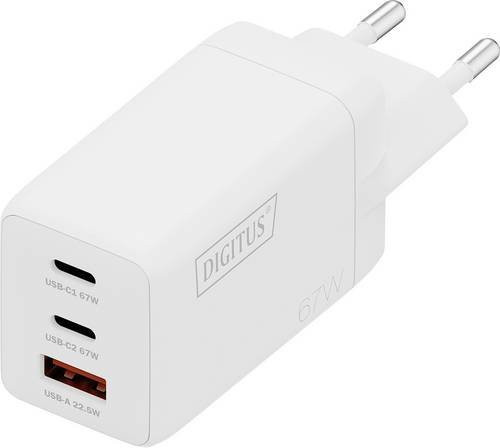 Digitus USB GaN Ladegerät 67W mit 2x USB-C und 1x USB-A in Weiß - Bild 1