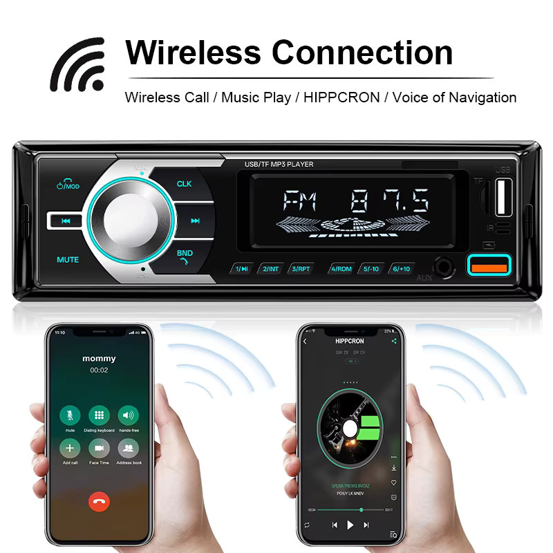 HIPPCRON Auto MP3-Player 1 DIN Autoradio mit 7 farbigen Lichtern, FM-Musikradio und Fernbedienung, Schwarz - Bild 3