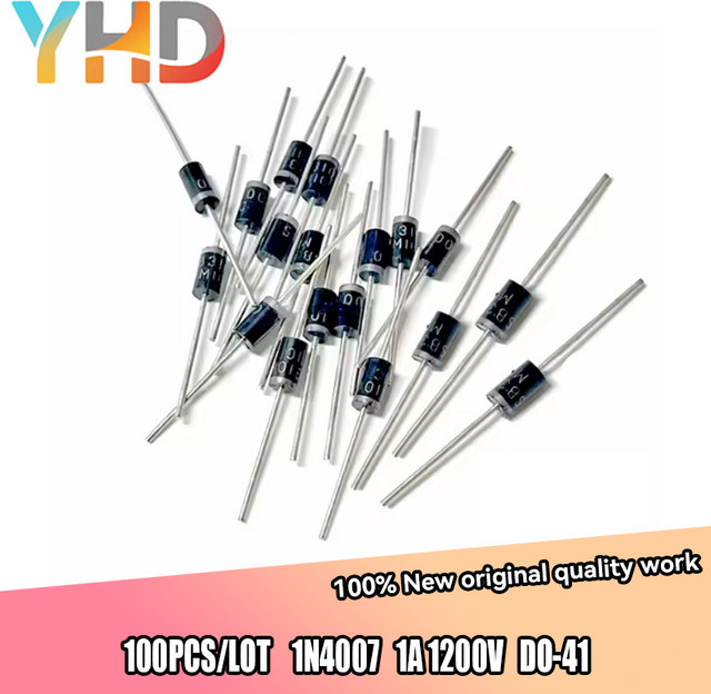 100er Set 1N4007 Gleichrichter-Dioden, 1A 1200V, DO-41 DIP, Schwarz - Bild 1