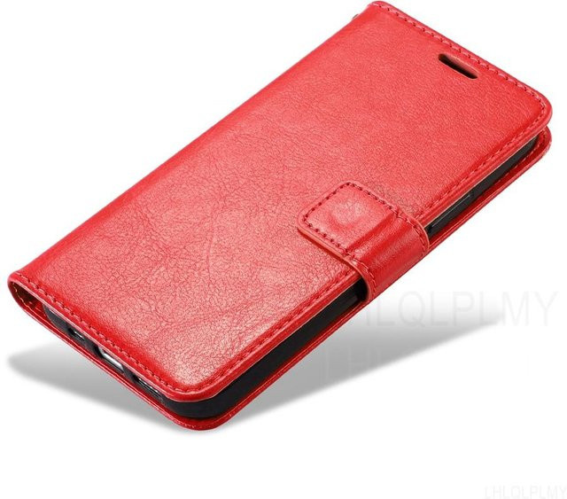 Luxus Leder Flip Case Brieftaschenhülle für Nokia 7 Plus in Rot - Bild 1