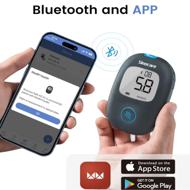 Sinocare Safe AQ Air Blutzuckermessgerät Diabetes Bluetooth Glukometer-Set mit Teststreifen und Lanzetten - Bild 4