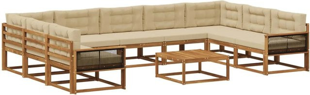 vidaXL Outdoor-Sofagarnitur in U-Form aus Akazienholz mit 10 Kissen, Farbe Natur-Beige - Bild 1