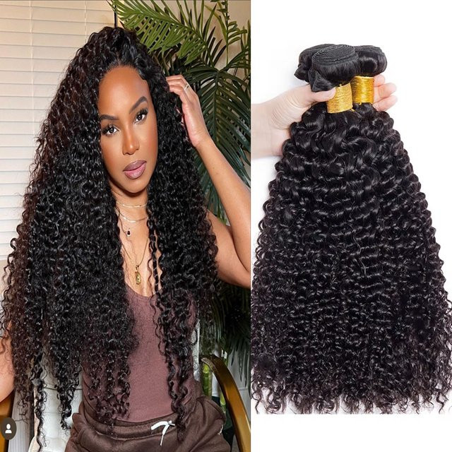 Fashowbeauty Kinky Curly Wave Haarbündel, Remy Echthaarverlängerungen, Damen - Bild 1