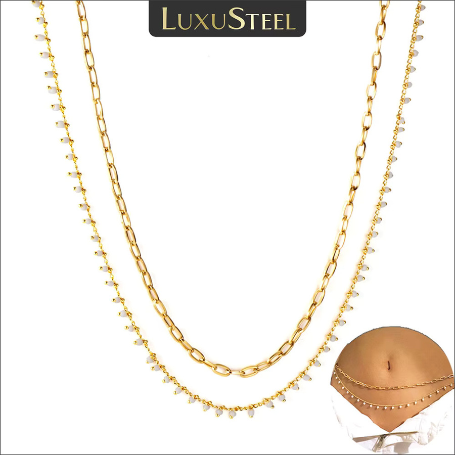 LUXUSTEEL Bauchkette Edelstahl, vergoldet, Perle, Damen - Bild 2