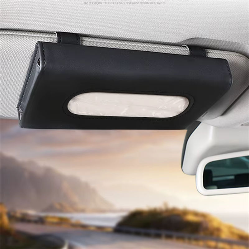 Hängende Auto-Taschentuchbox aus schwarzem PU-Leder für die Sonnenblende - Bild 3
