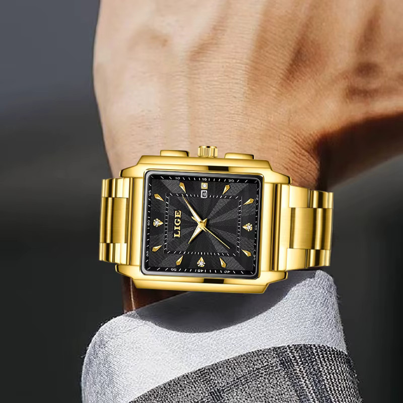 LIGE Armbanduhr Quarz, Edelstahl, Gold, Herren - Bild 5