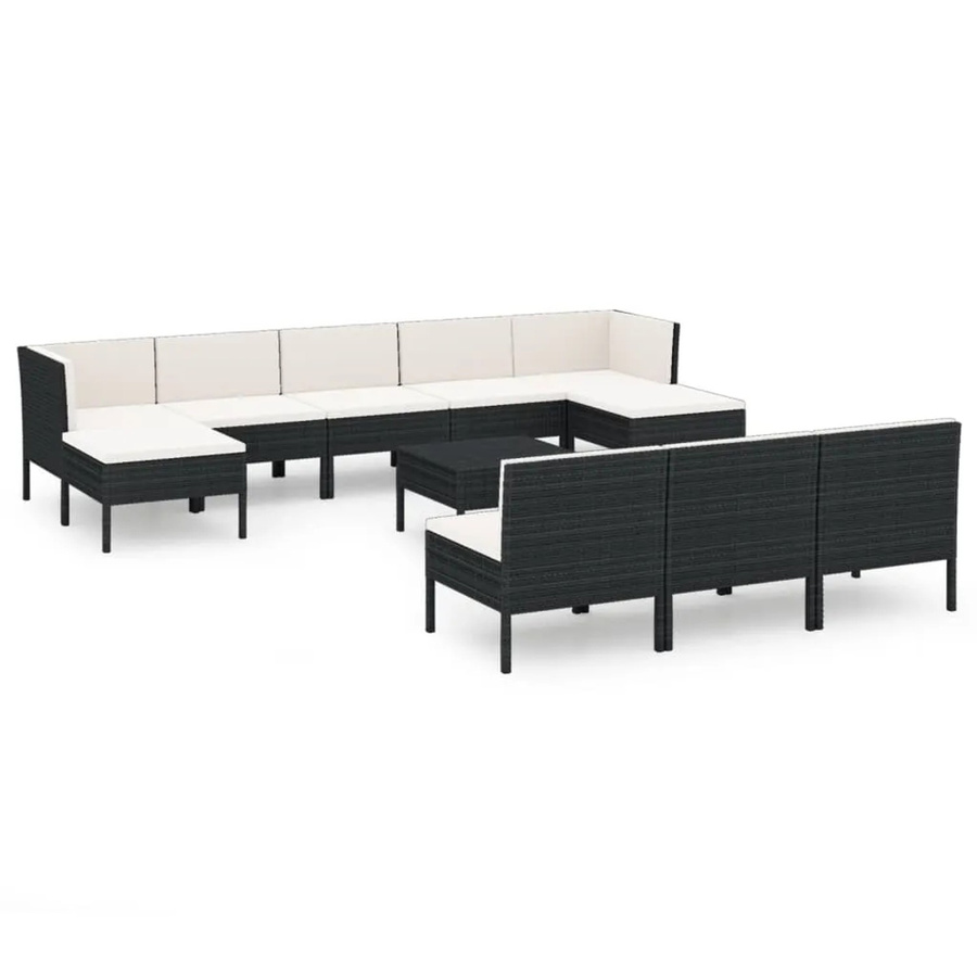 vidaXL 11-tlg. Garten-Lounge-Set in U-Form aus Poly Rattan und Metall mit Auflagen und Kissen in Schwarz und Weiß - Bild 2