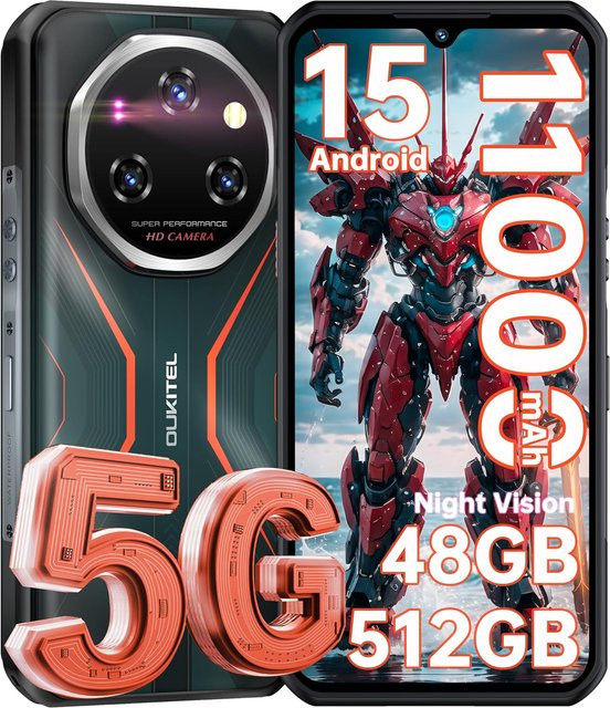 OUKITEL WP55 Pro 5G Smartphone mit 512 GB Speicher, 48 GB RAM, 6.6 Zoll Display und 11000 mAh Akku in Orange - Bild 1