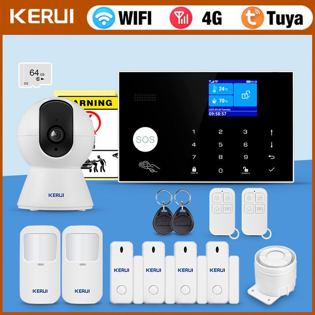 KERUI G34 4G/WiFi-Hausalarmsystem mit 3 kabelgebundenen Zonen sowie Temperatur- und Luftfeuchtigkeitsanzeige - Bild 1