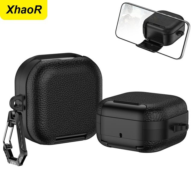 XhaoR Sicherheitsverschluss-Kopfhörerhülle für Samsung Galaxy Buds 4 und Buds4 Pro aus weichem TPU, stoßfest mit Schlüsselanhänger und Telefonständer, in Schwarz oder Weiß - Bild 1