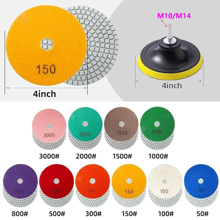 Diamant-Polierpads für Trocken- und Nassschliff, Schleifmittel-Buff-Discs für Granit, Marmor, Quarz, Glas und Fliesen, Mehrfarbig - Bild 5