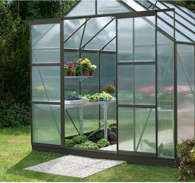 Vitavia Erweiterungsset für Doppelschiebetüren der Gewächshausmodelle Merkur und Meridian 1 in Schwarz mit Aluminiumprofilen (B: 175,0 cm, H: 122,0 cm) - Bild 1