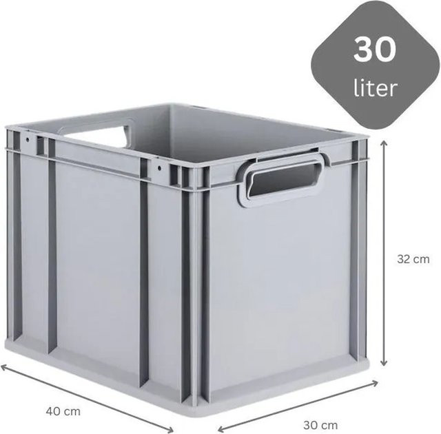 PROREGAL SuperSparSet 10x Eurobox NextGen Grip mit Scharnierdeckel und schwarzen Schiebeschnappverschlüssen, Grau, H x B x T: 32 x 30 x 40 cm - Bild 1