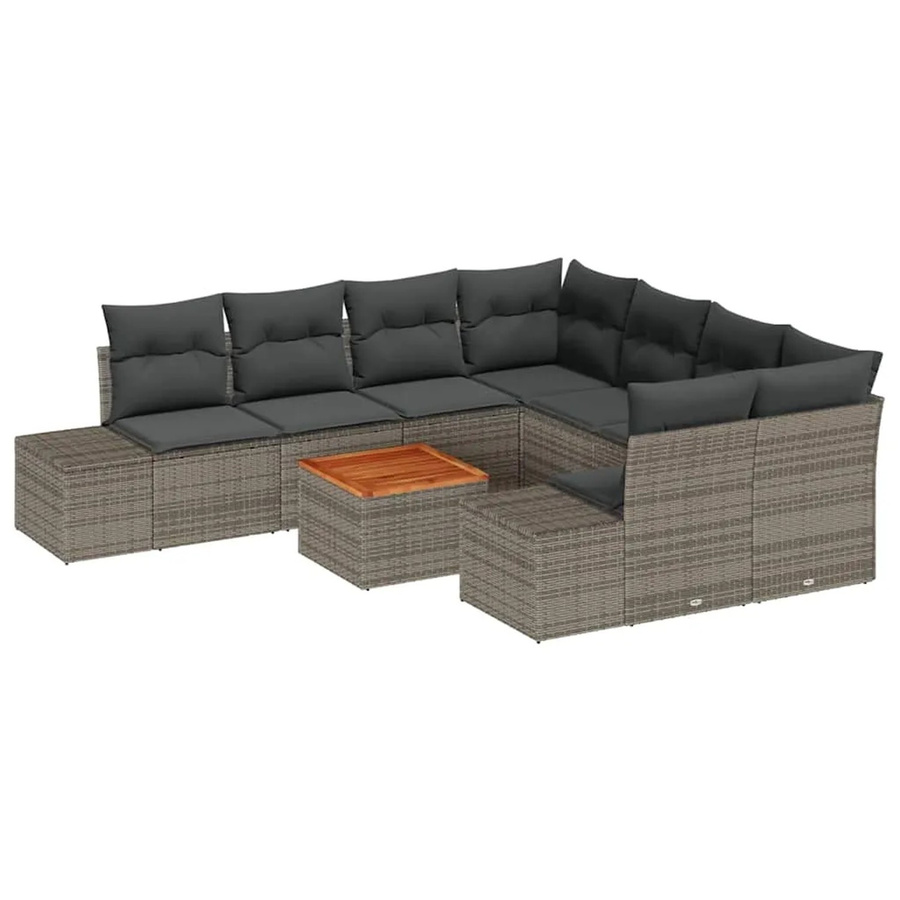 vidaXL Garten-Sofa-Set 9-teilig in Grau mit Polstern aus Polyrattan und pulverbeschichtetem Stahl - Bild 2