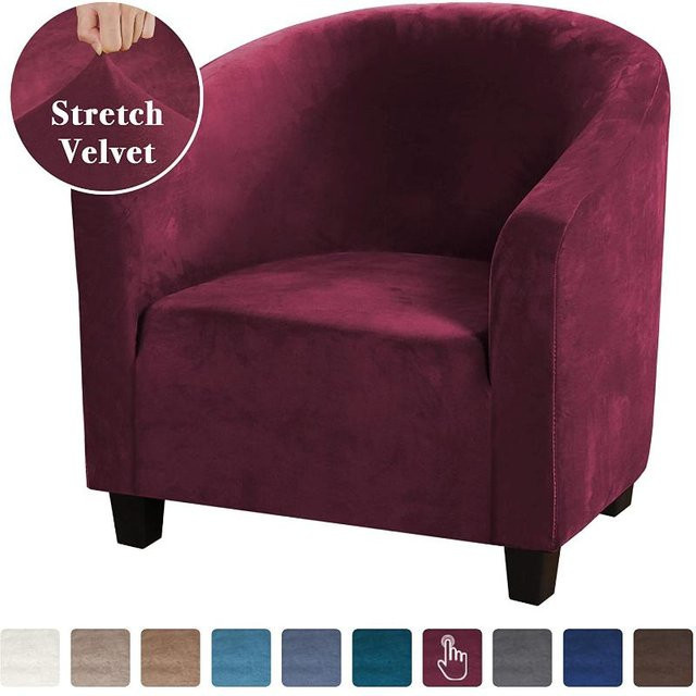 RTTIME Sofabezug aus Samt in Bordeaux, rutschfester und elastischer Stretch-Möbelschutz für Sessel und Couches - Bild 1