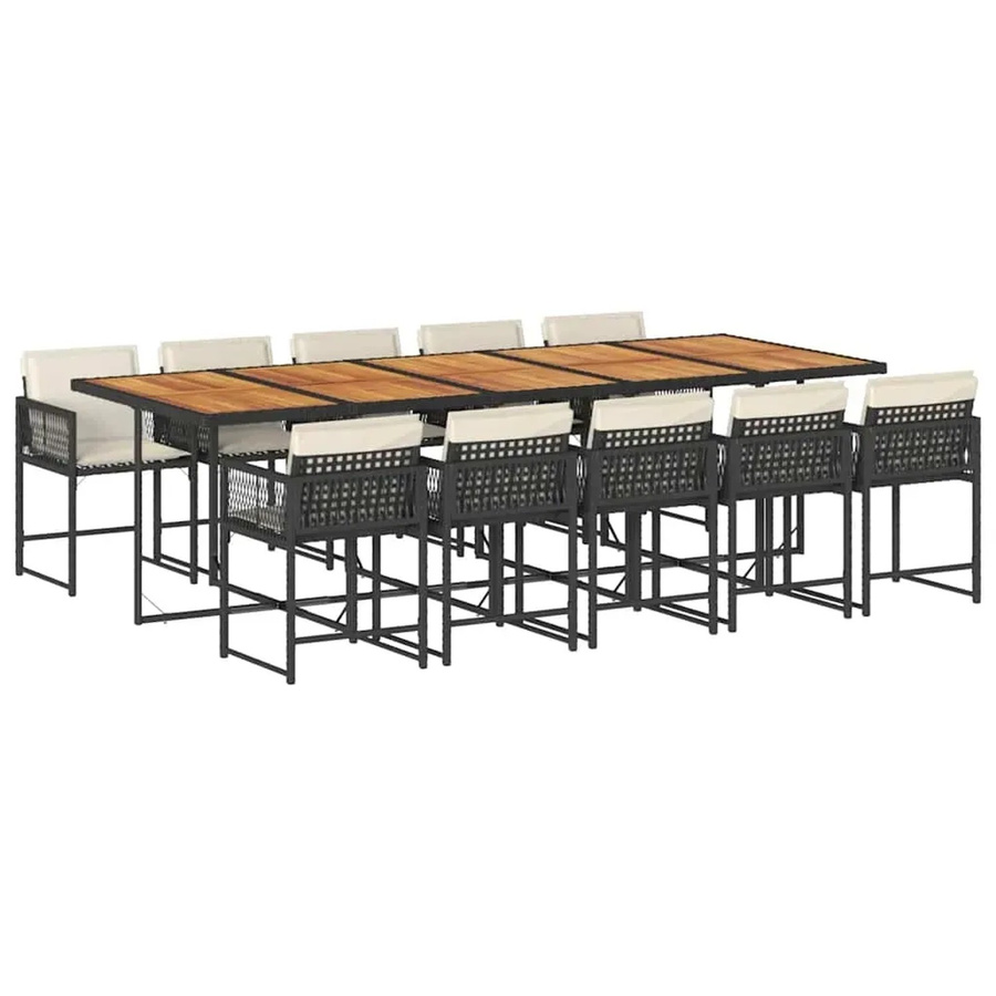vidaXL 11-teilige Garten-Essgruppe aus PE-Rattan und Akazienholz mit Kissen in Schwarz - Bild 2