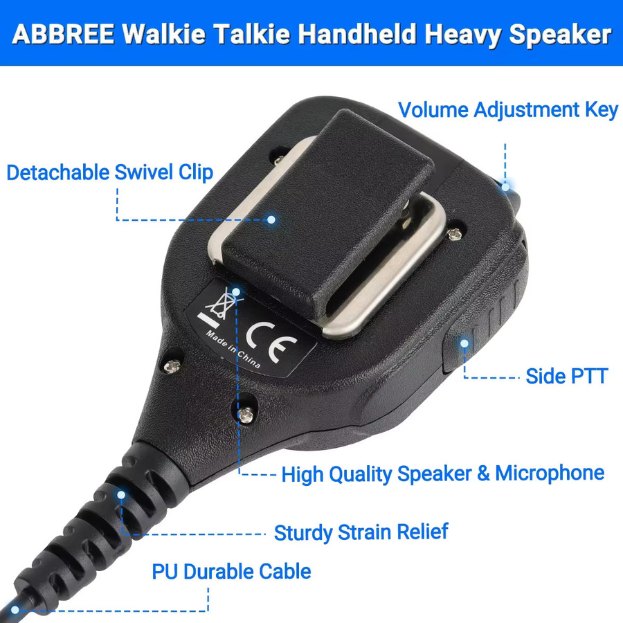 Abbree AR-850 Handfunkgerät Schultermikrofon mit einstellbarem Lautsprecher in Schwarz für Baofeng UV-5R UV-13 Pro UV-16 - Bild 4