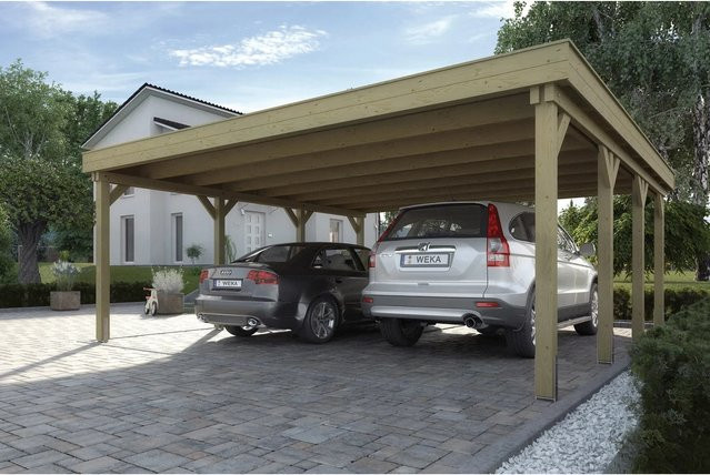 WEKA Doppelcarport 609 mit Stahltrapezblechdach in Braun, B/T: 552 x 614 cm, Firsthöhe: 240 cm - Bild 1