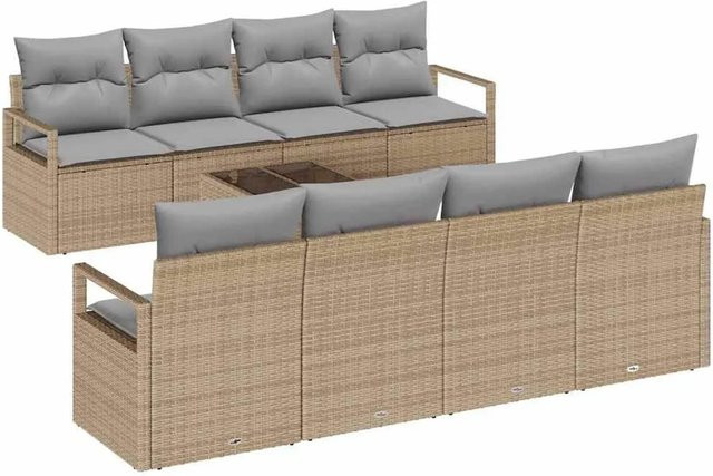 7-tlg. vidaXL Lounge-Sofa Set aus Poly-Rattan in Beige und Grau mit Tisch und Kissen - Bild 1