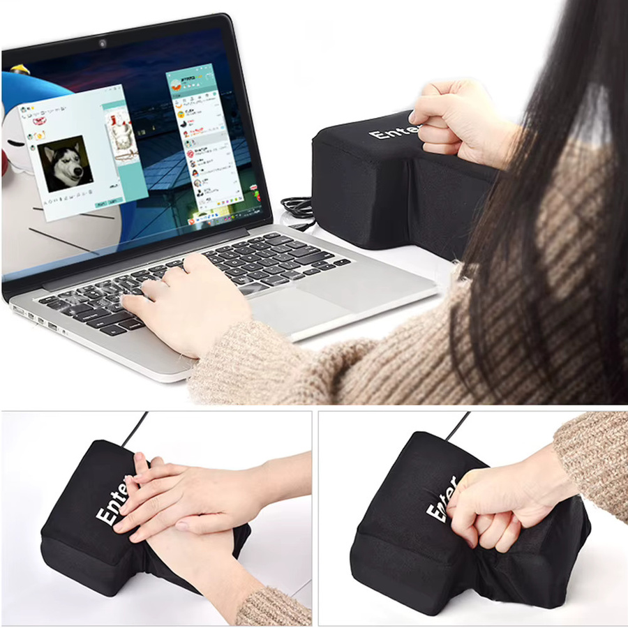 ALLOET Anti-Stress USB-Eingabetasten-Kissen für Programmierer, riesiger Tastaturknopf zur Entspannung, Schwarz - Bild 2