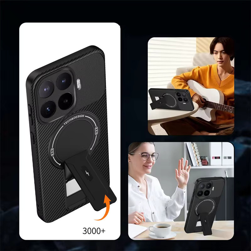 Magnetische Schutzhülle mit Kohlefaser-Muster und Standfunktion für Xiaomi 17T Pro und Xiaomi 17 5G in Schwarz und Lila - Bild 3