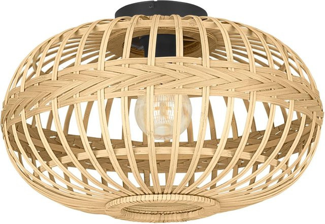 Eglo Deckenleuchte Amsfield 1-flammig Schwarz aus Bambus-Holzgeflecht im Boho-Stil, Durchmesser: 45 cm, Höhe: 28,5 cm - Bild 1