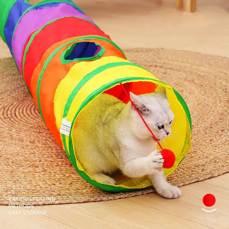 Yiran Furniture Interaktives Haustierspielzeug Regenbogen Katzentunnel aus Polyester, Faltbarer Spielplatz für Katzen und Hunde in Multicolour - Bild 2