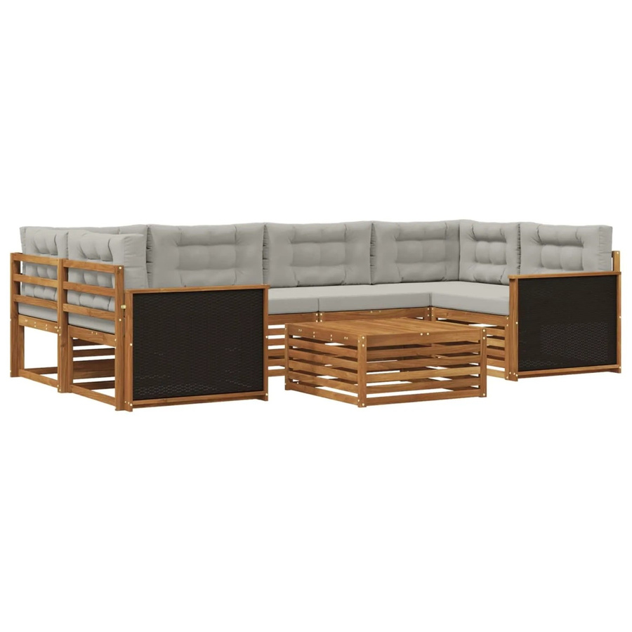 vidaXL Outdoor-Sofagarnitur aus Akazienholz und Polyester, 7-teiliges Set in Natur und Hellgrau - Bild 2