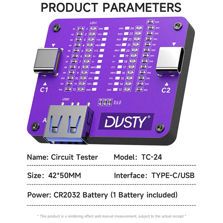 DUSTY TC-24 Typ-C-Kabeltester für Apple und Android mit USB-Schnittstellen in Purple - Bild 6