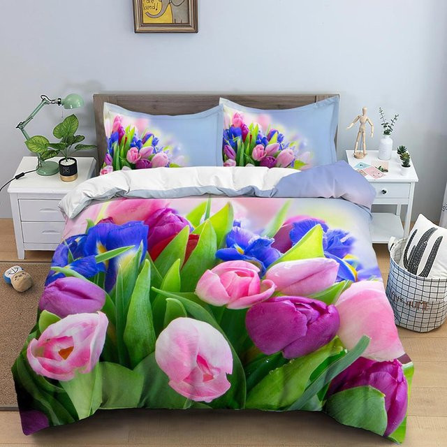 Bettwäscheset Your Warm Home mit 3D-Blumendruck aus Polyester, Set bestehend aus Bettbezug und Kissenbezügen in Mehrfarbig, Breite: 70 cm, Länge: 133 cm - Bild 1