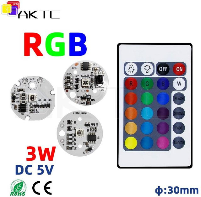 ankatec RGB LED-Lampenplatine mit kabelloser 24-Tasten Fernbedienung, 5 V Niederspannung, 3 W, Multicolor - Bild 1