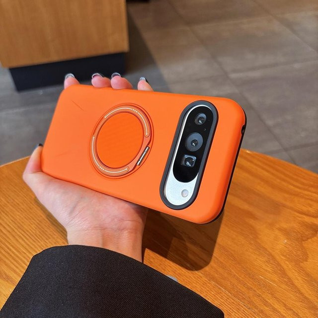 Mattes Case mit 360 Grad drehbarer Halterung und Magnetischem Ständer für Google Pixel 10 und Google Pixel 9 Pro XL in Orange - Bild 1