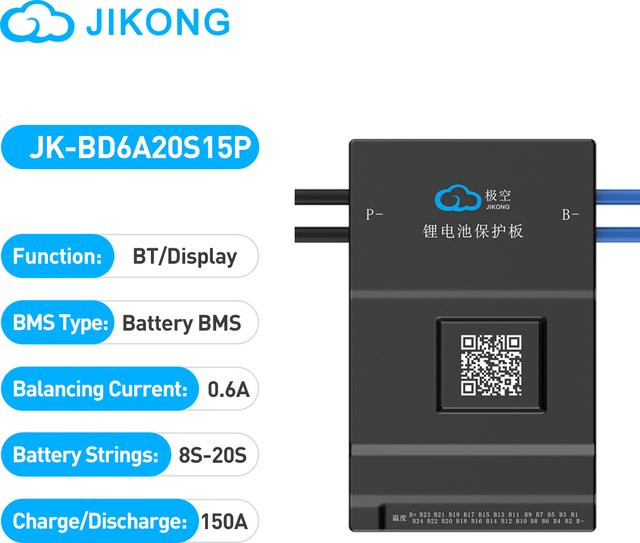 JIKONG Smart BMS JK-BD6A20S15P Active Balance Management System für Li-Ion, LiFePO4 und LTO Batterien, 150A, Farbe: Schwarz - Bild 1