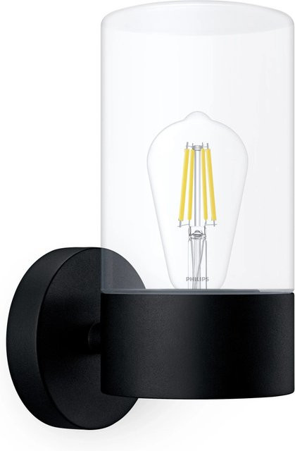 Philips Outdoor-Wandleuchte Flareon Rund in Schwarz aus Aluminium und Glas mit E27 Fassung und IP44 Schutzart - Bild 1