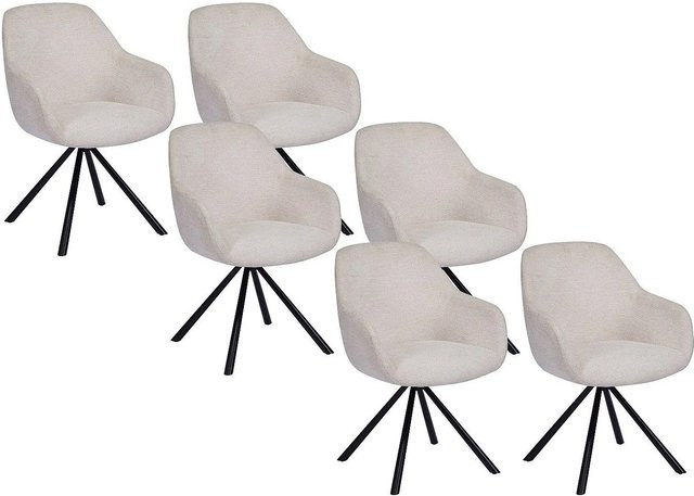 Vente-unique Stuhl Cilieno in Creme mit Armlehnen aus texturiertem Stoff und schwarzem Metall, Modern Design, Breite: 57 cm, Tiefe: 60 cm, Höhe: 80 cm - Bild 1