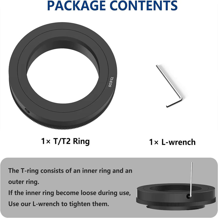 Lightdow T2 T-Mount Objektiv Adapter Ring für Teleobjektive, Schwarz - Bild 5
