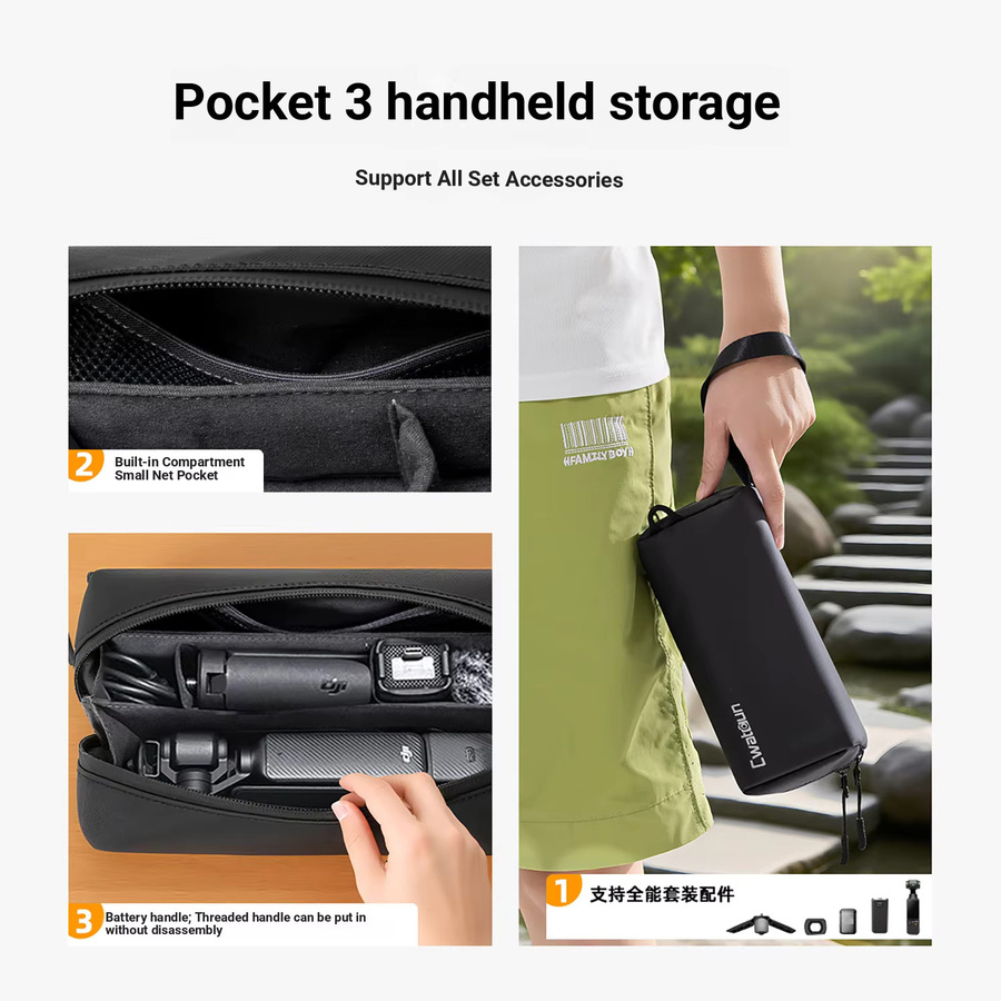 CADeN Kameratasche für DJI Pocket 4/3, schützende multifunktionale Brusttasche für Zubehör, Schwarz - Bild 3