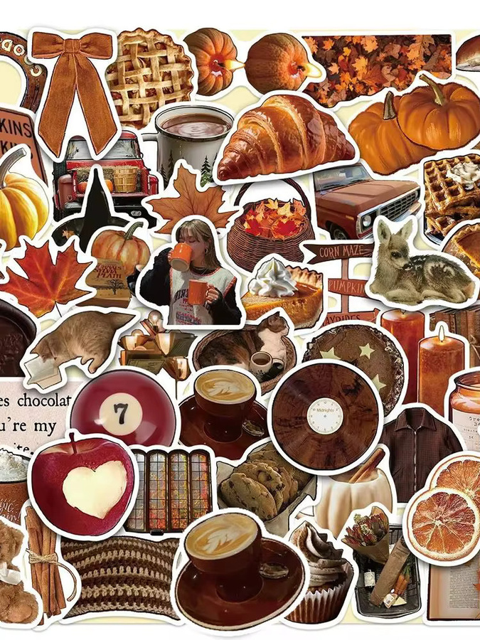 Rspctou Vintage Herbst Aufkleber in Braun und Multicolour, Niedliche Cartoon Graffiti Sticker aus Papier für Gepäck, Telefon und Schreibwaren - Bild 5