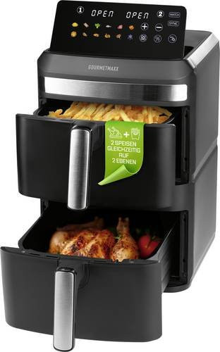 GOURMETmaxx Heißluftfritteuse mit Doppelkorb, 2x 6 l, Schwarz/Silber - Bild 1