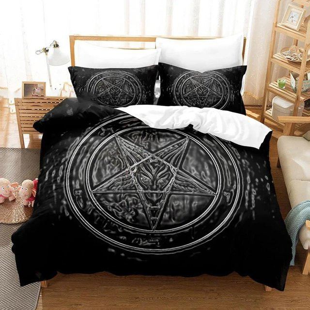 Binchi Fitness Bettwäsche-Set Dark Satan in Schwarz mit 3D-Druck, 2-teilig aus Mikrofaser, Breite: 140 cm, Länge: 210 cm - Bild 1